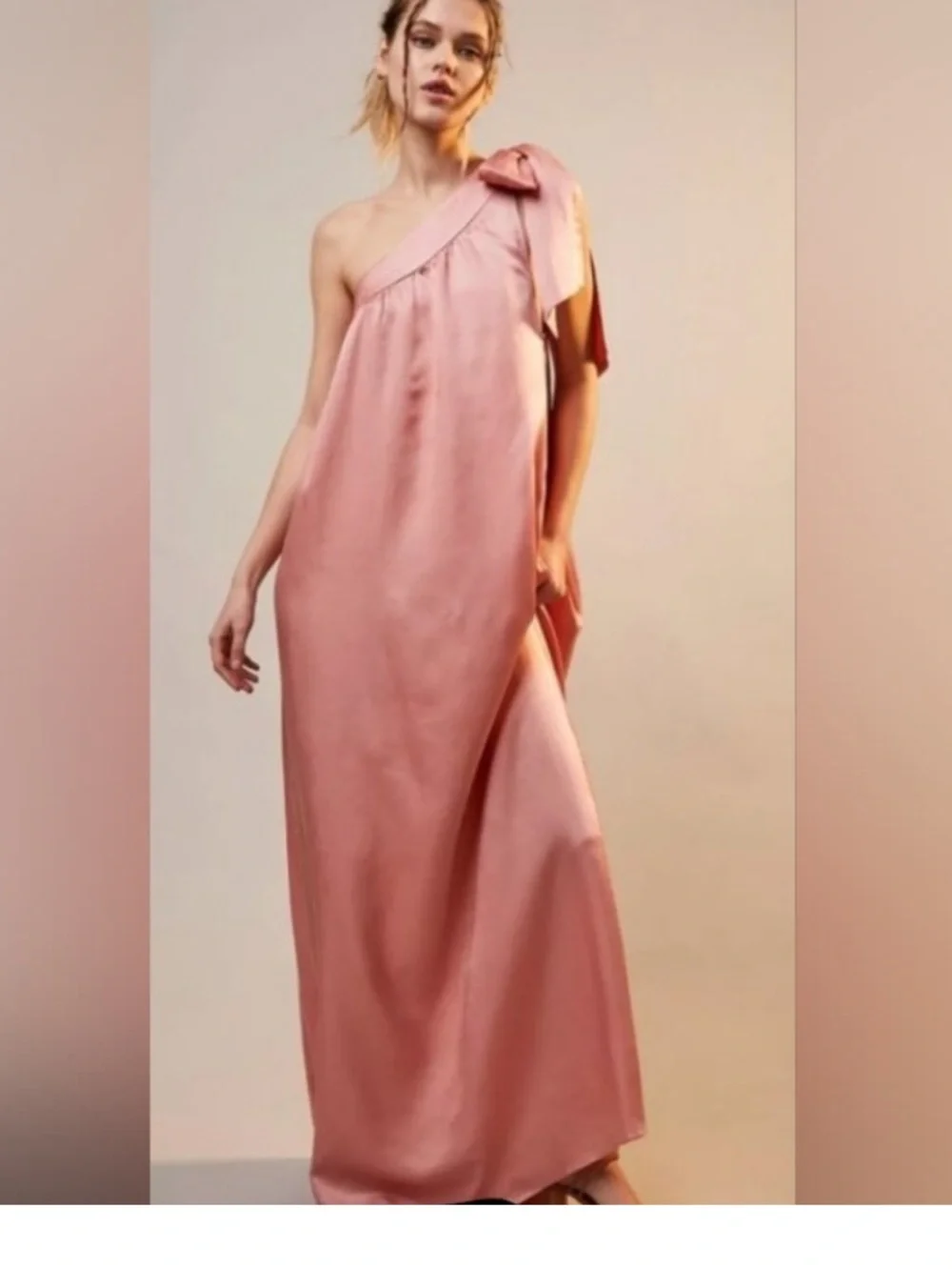 Free people Soa pink satin one maxi shoulder dress sz M